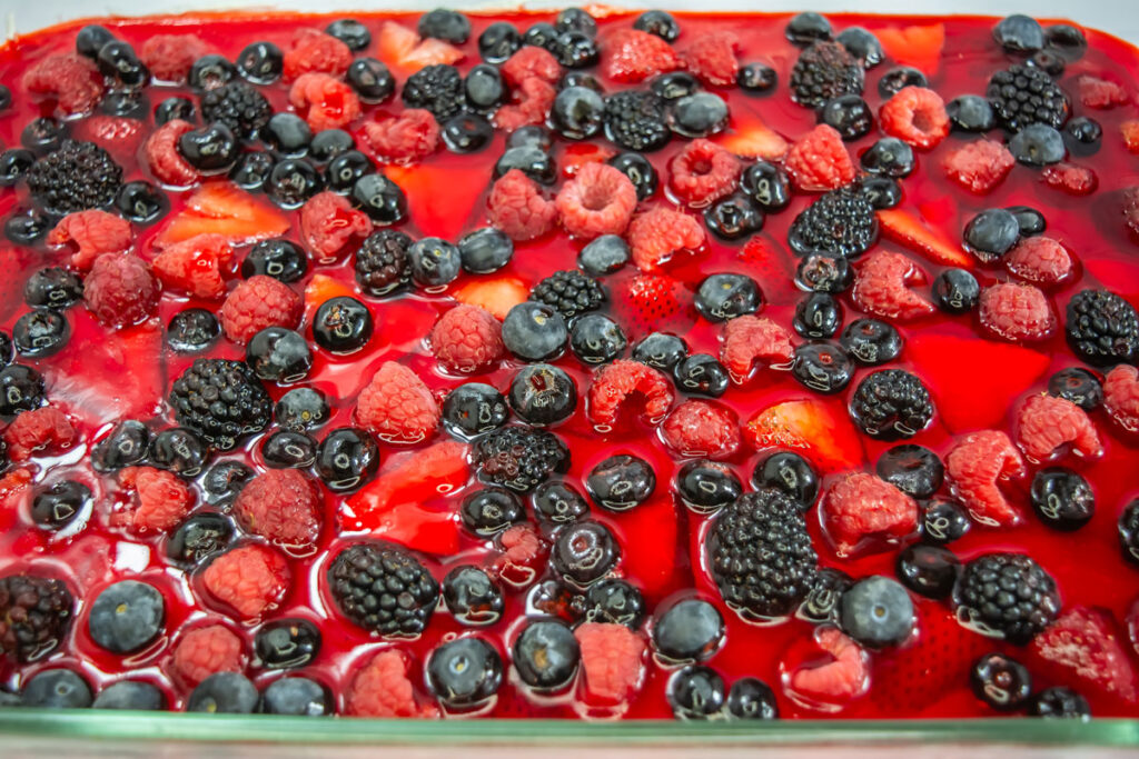 close up of pretzel berry salad
