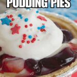 mini patriotic pudding pie with recipe name overlay