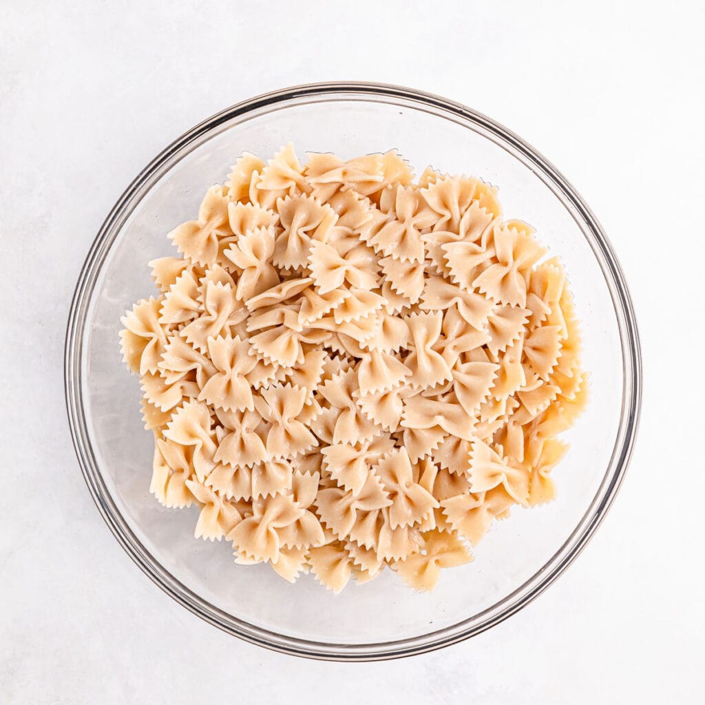 bowtie pasta in glass bowl