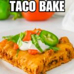 a portion of crescent taco bake with recipe name overlay