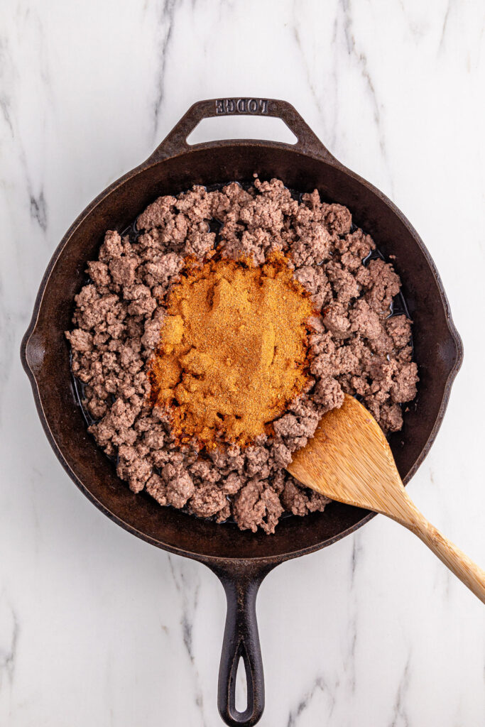 making taco meat in large skillet