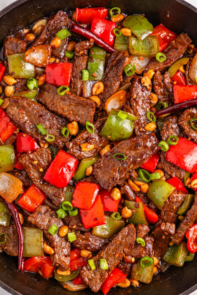 close up of kung pao beef