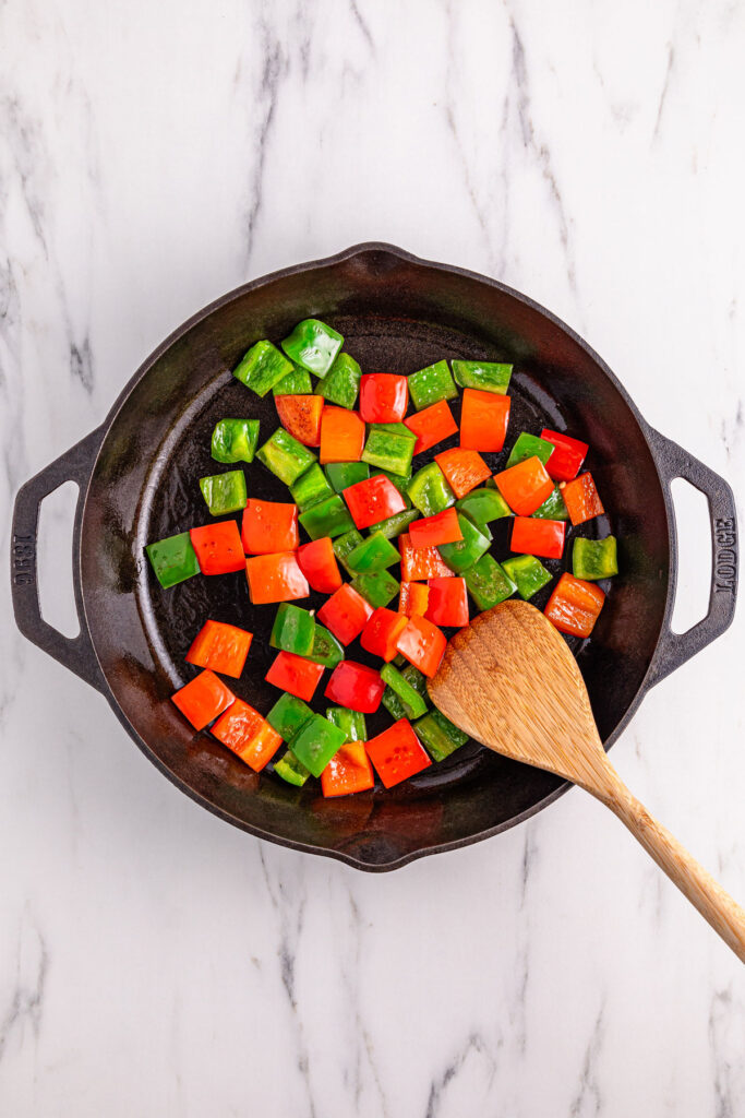 cooking veggies in cast iron skillet