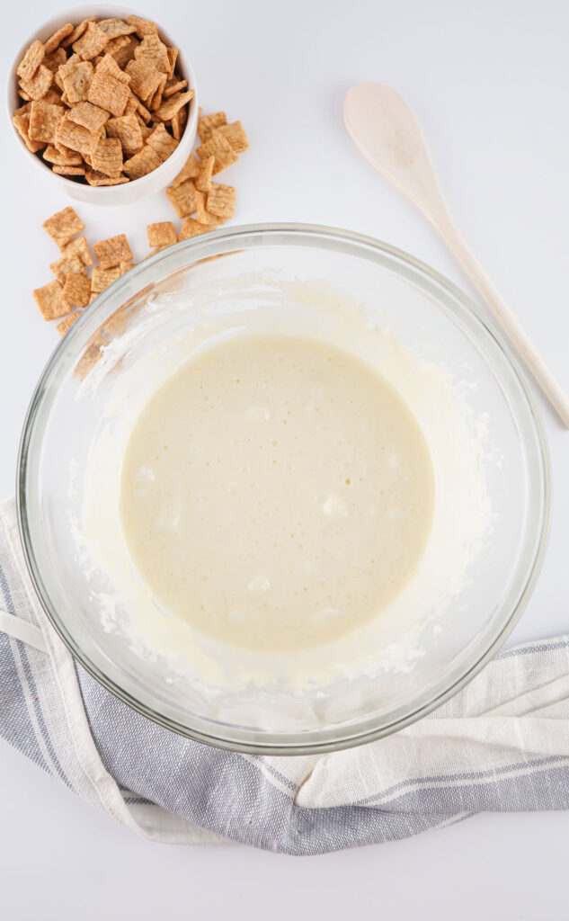 melted marshmallow and butter in glass bowl