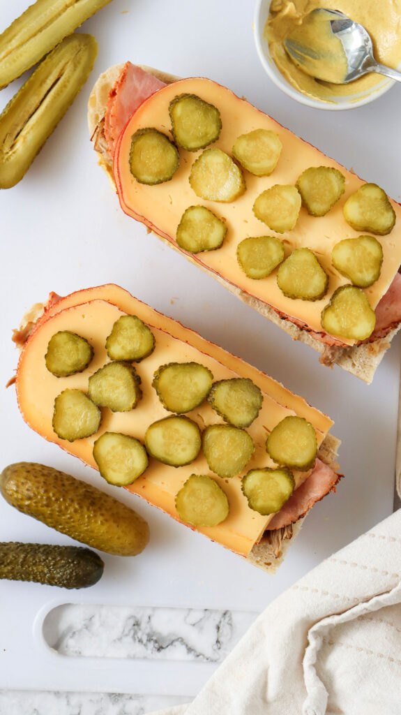 Cuban sandwich without top piece of bread