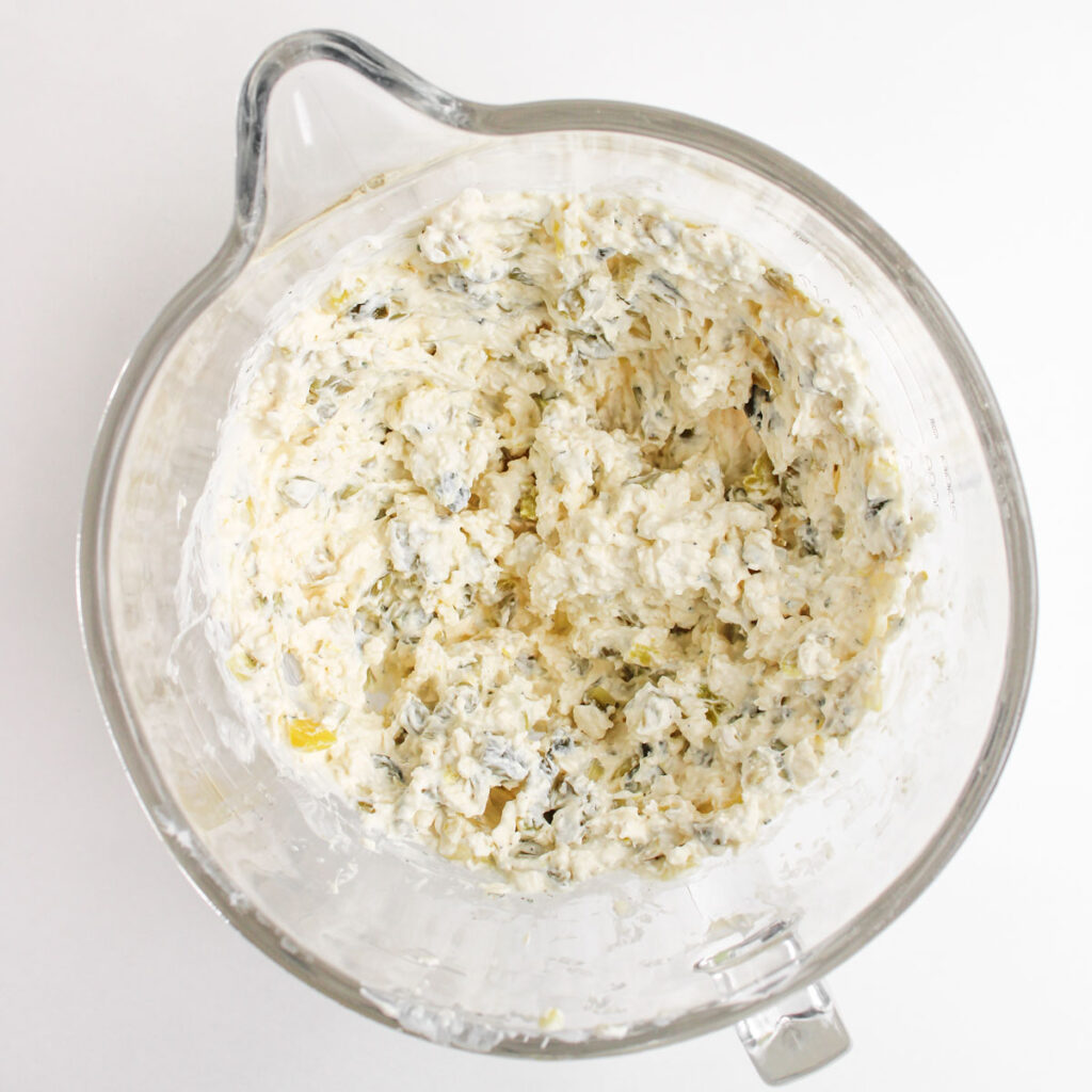 glass bowl with dill pickle dip