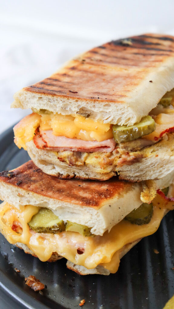 stacked halves of Cuban sandwich