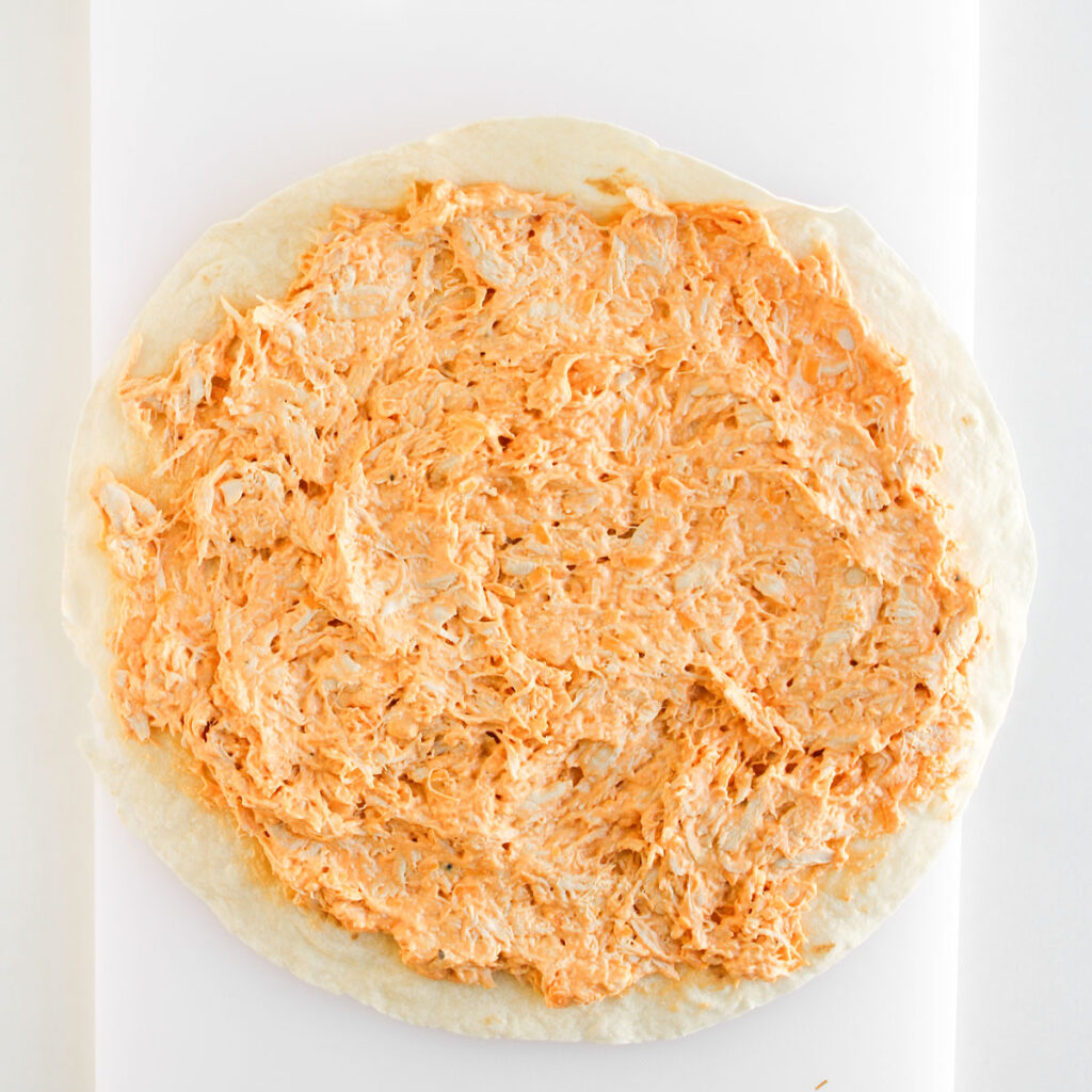 buffalo chicken filling on tortilla