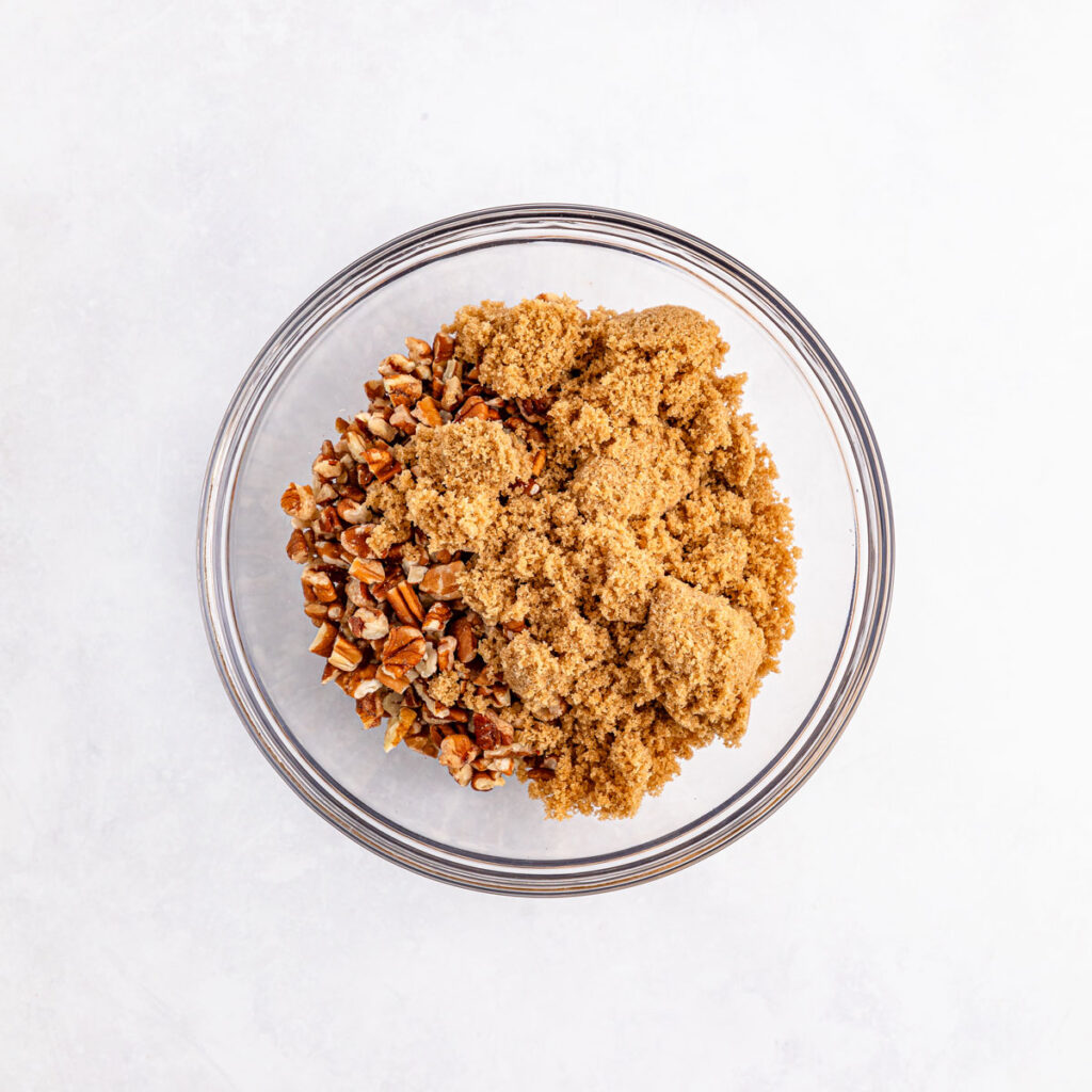 chopped nuts and brown sugar in glass bowl