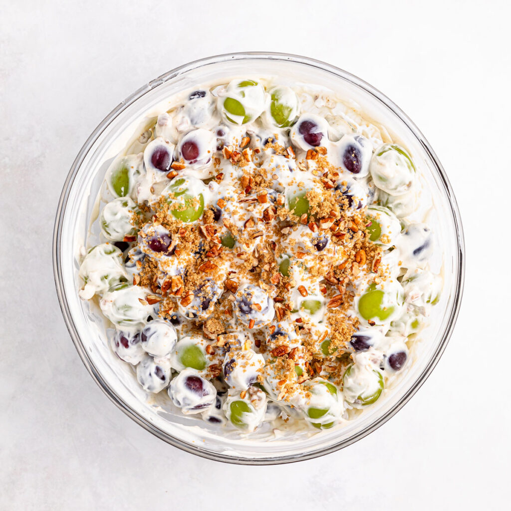 grape salad in glass bowl