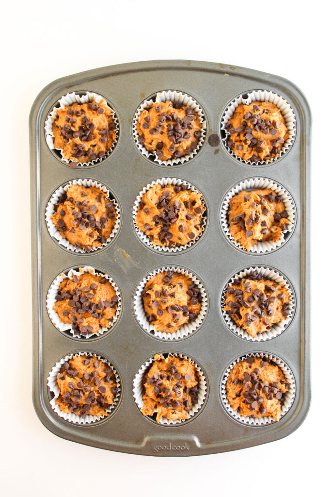 pumpkin chocolate chip muffins before baking