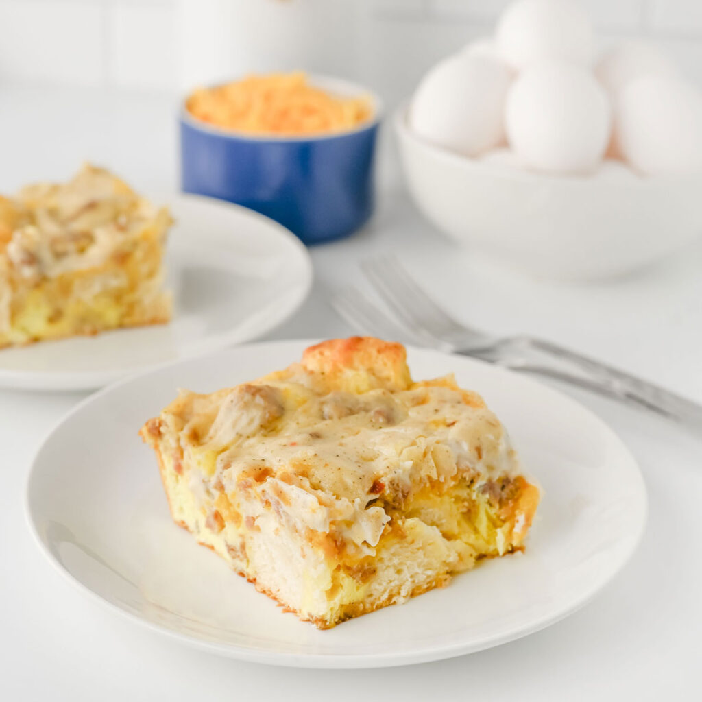 sausage gravy casserole on plate