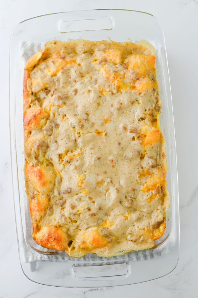 sausage gravy casserole after baking
