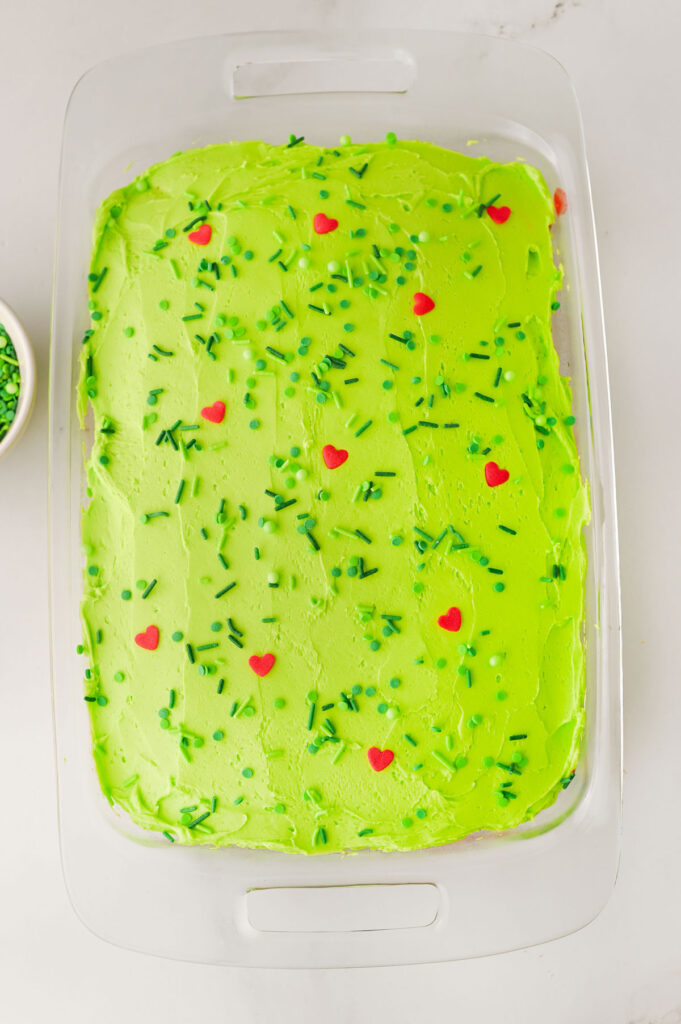 grinch poke cake before slicing