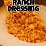 chicken tender in chipotle ranch dressing with recipe name overlay
