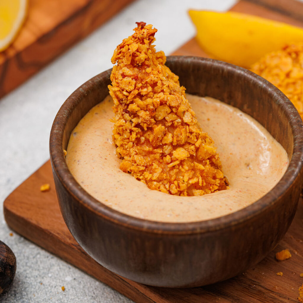 chicken tender in chipotle ranch dip