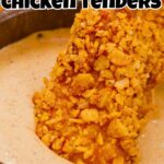 doritos chicken tenders in dipping sauce with recipe name ovelray