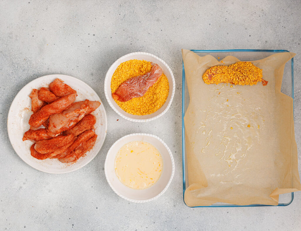 breading Doritos chicken tenders