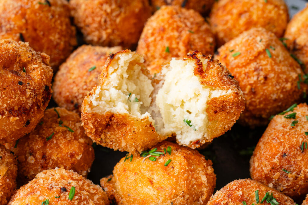 potato bites with one ripped in half