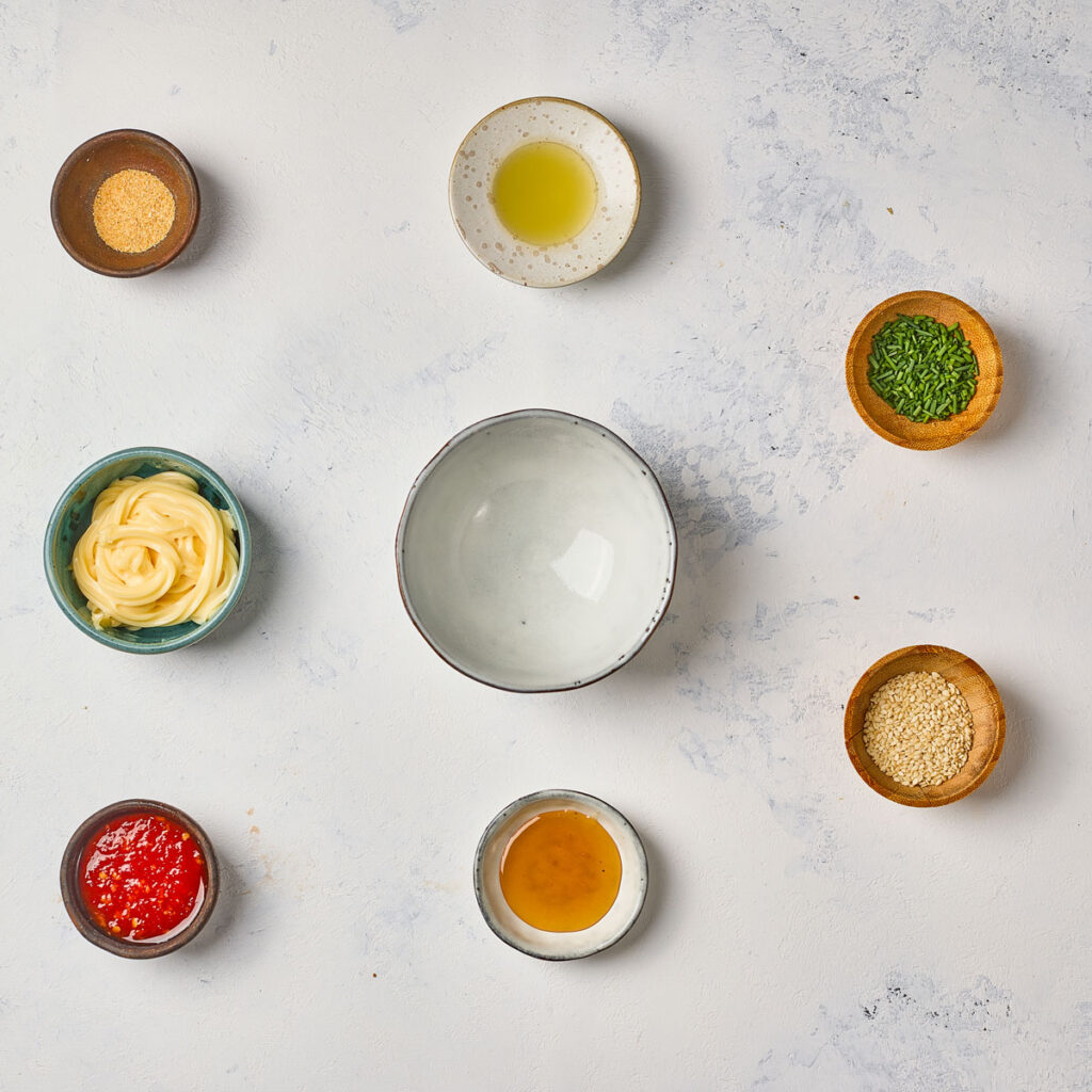 korean meatballs dipping sauce ingredients in bowls