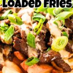 close up of korean loaded fries with recipe name overlay