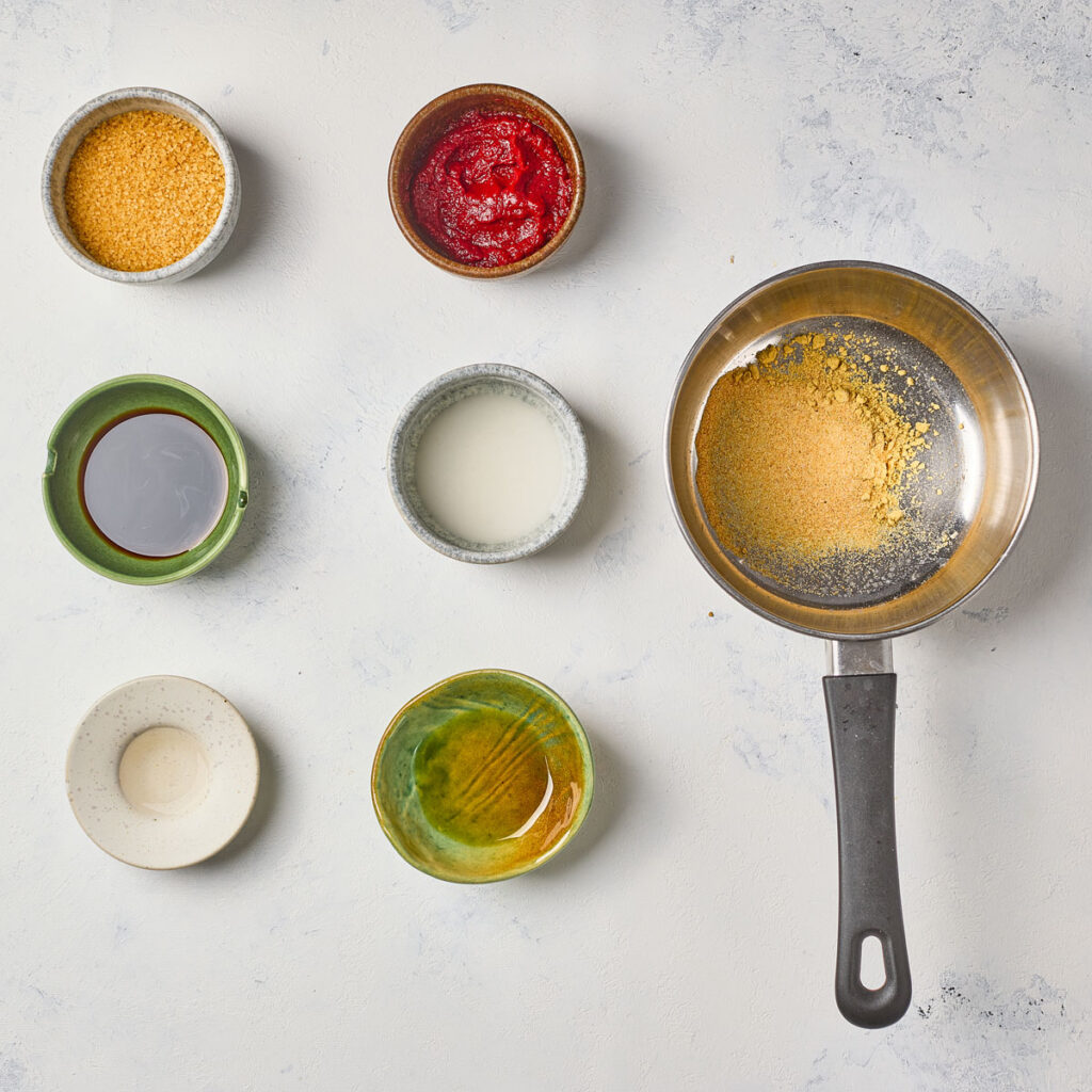 korean meatball sauce ingredients in bowls