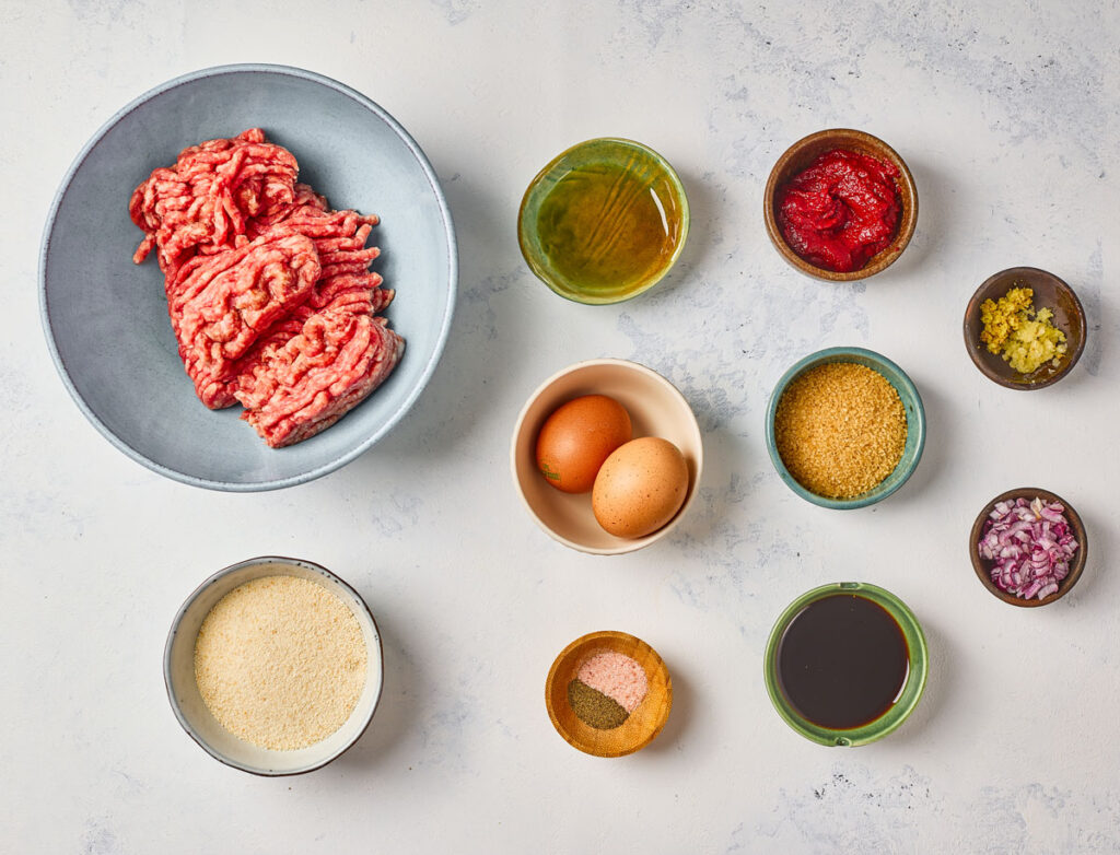 korean meatballs ingredients on countertop