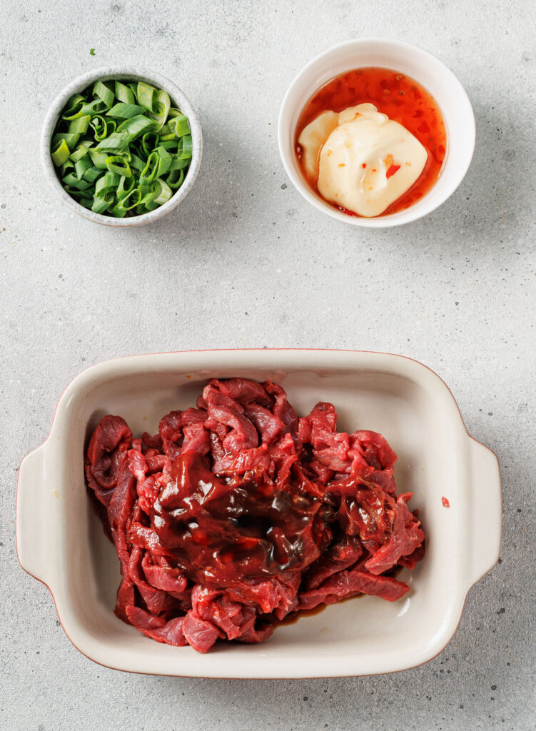 marinating meat for korean loaded fries