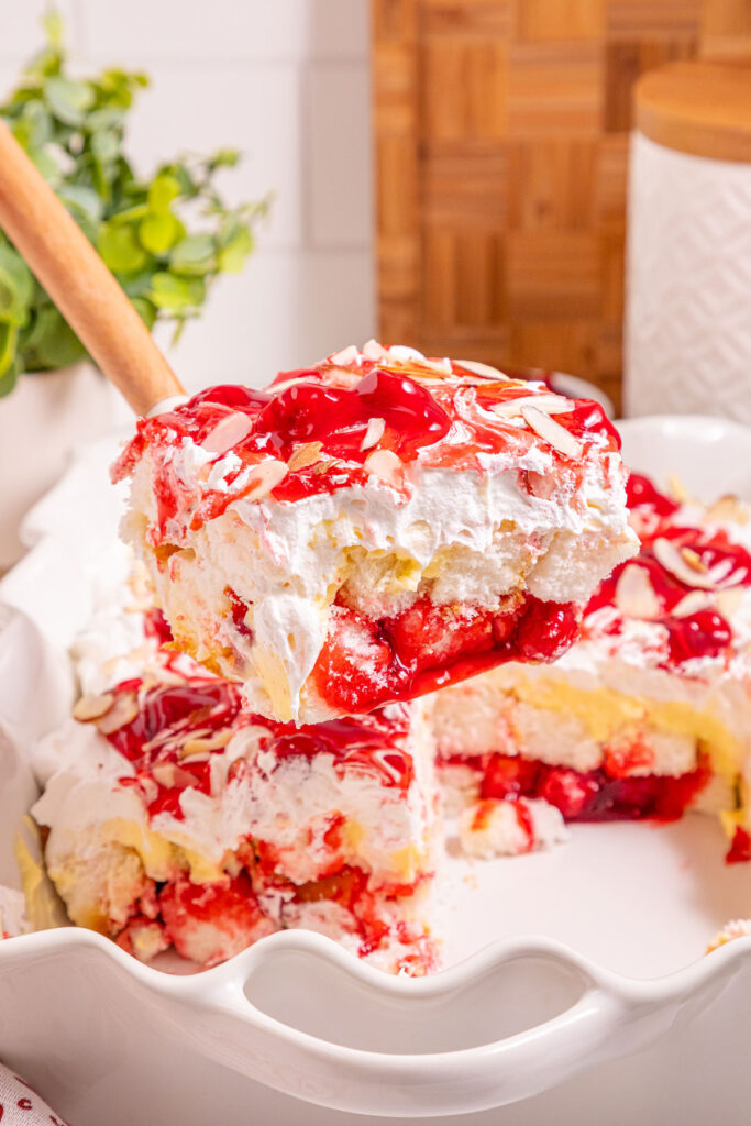 spatula with slice of heaven on earth cake on it