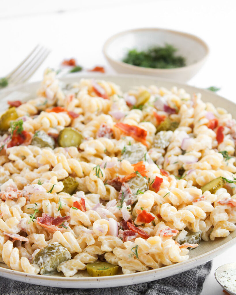 pickle pasta salad on plate