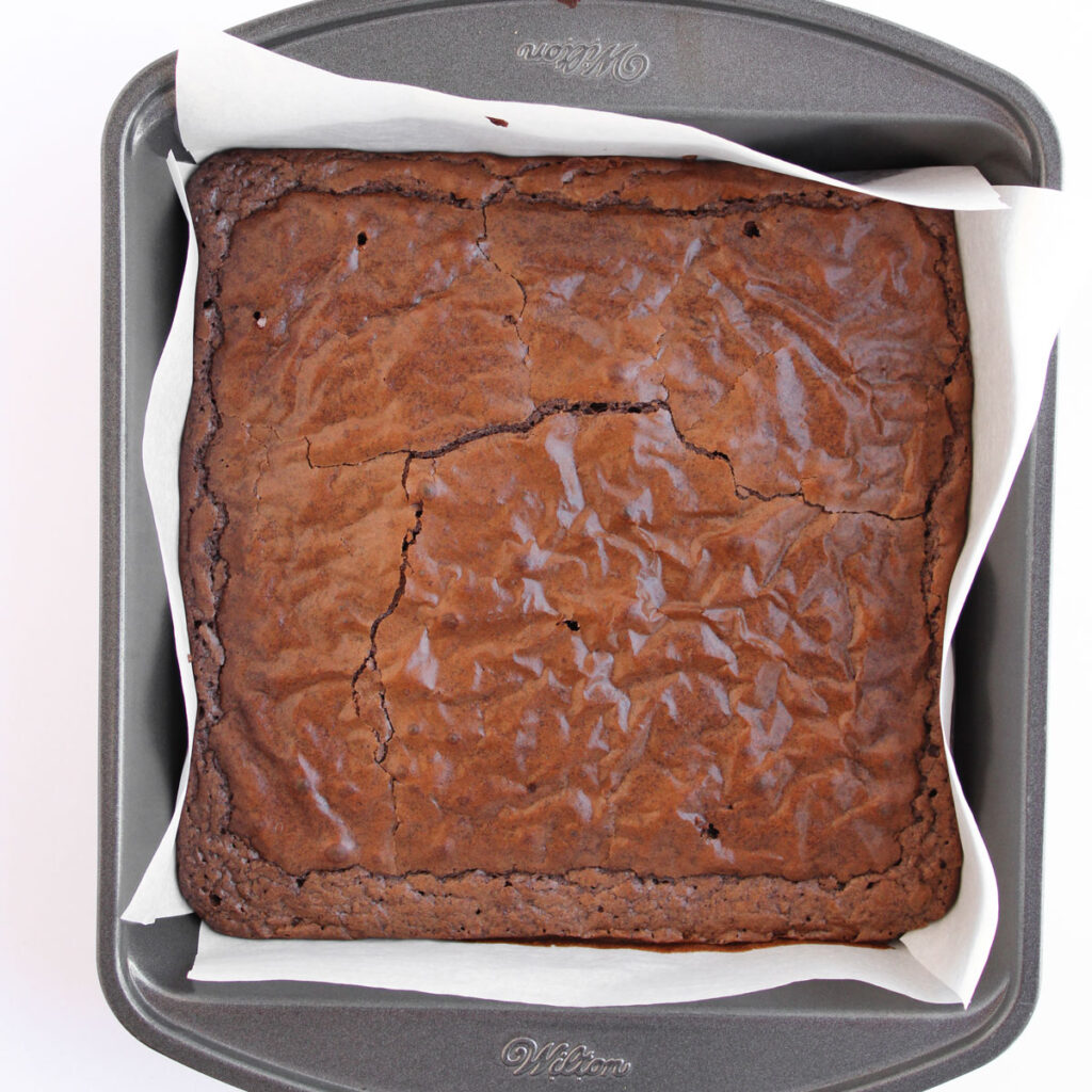 brownies in pan before slicing